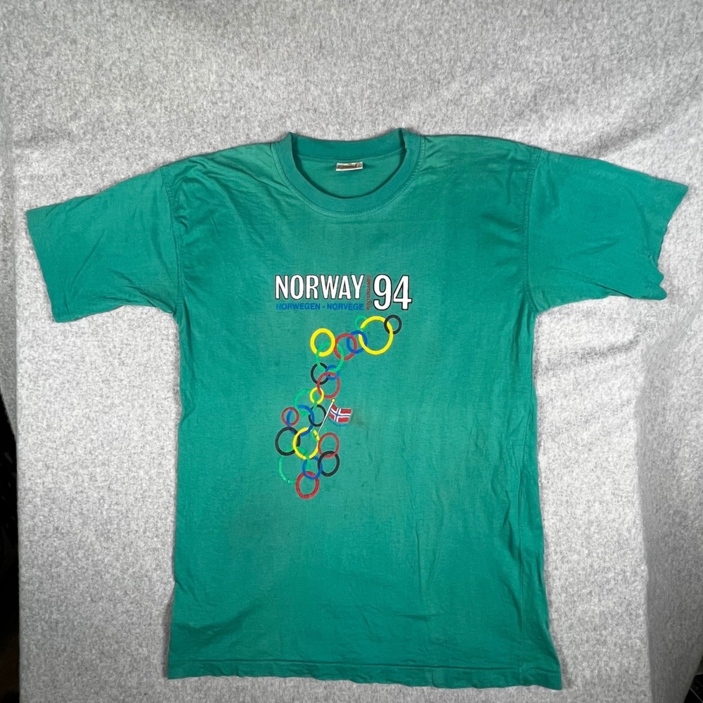 VTG Single Stitch Winter Olympics Norway 94 Shirt‎ Mens XXL Aktiv Golden Line